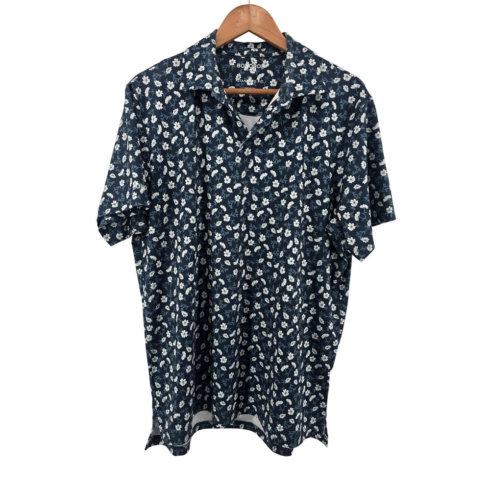 Bonobos Golf Polo Mens M Standard Fit Navy Blue Floral Short Sleeve EUC